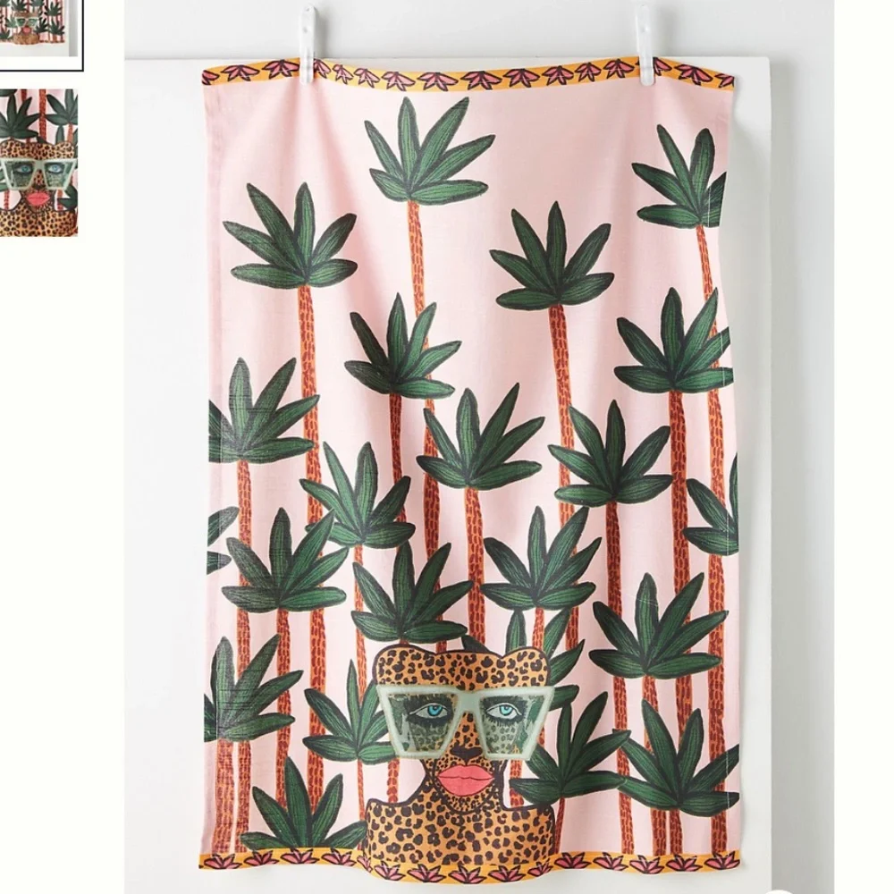 Cheetah Cat Peasant Hip Farm House Boho Hipster Hippie Art Deco Hip Dish Towel